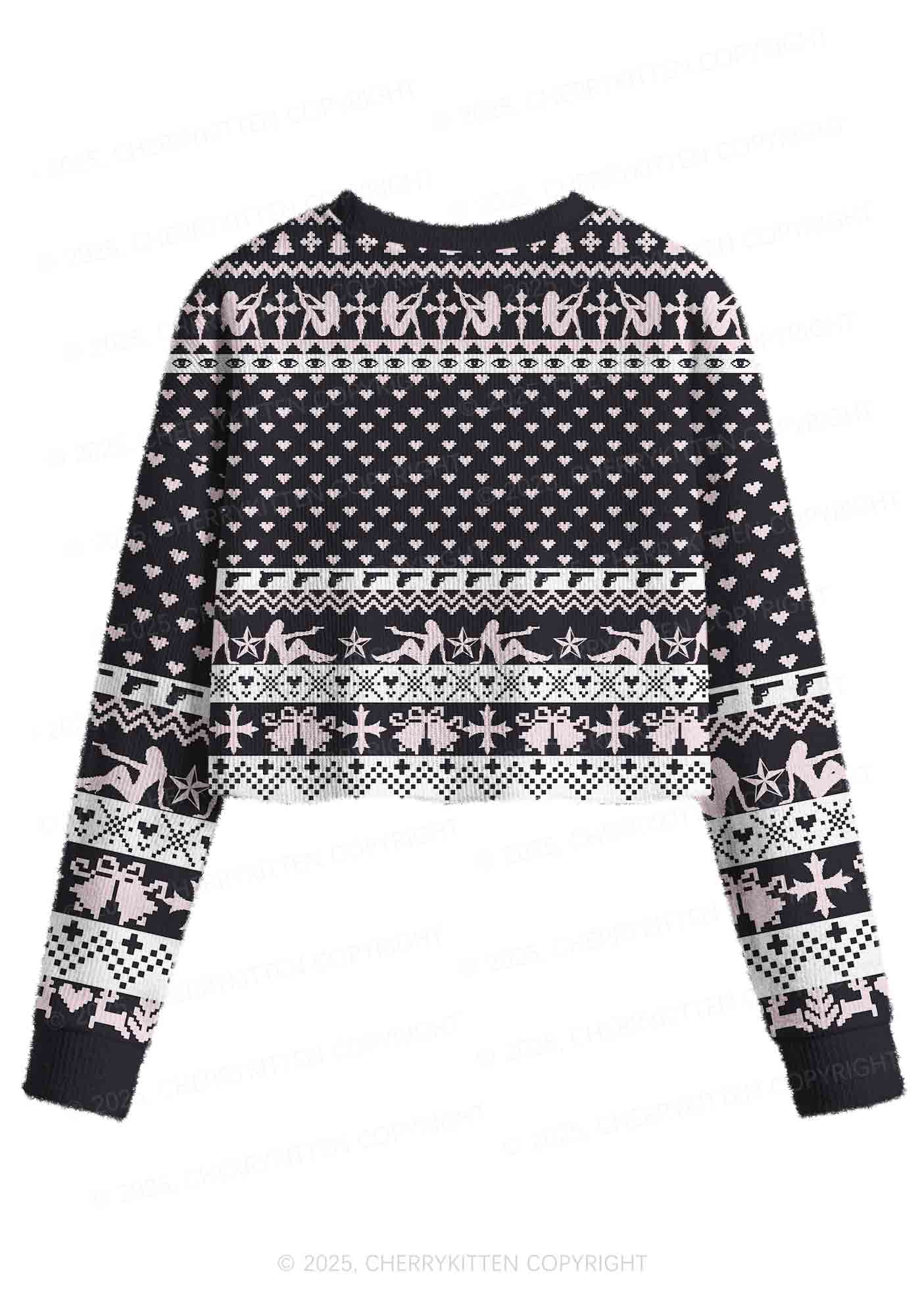 I Love S Boys Y2K Christmas Crop Knit Sweatshirt Cherrykitten