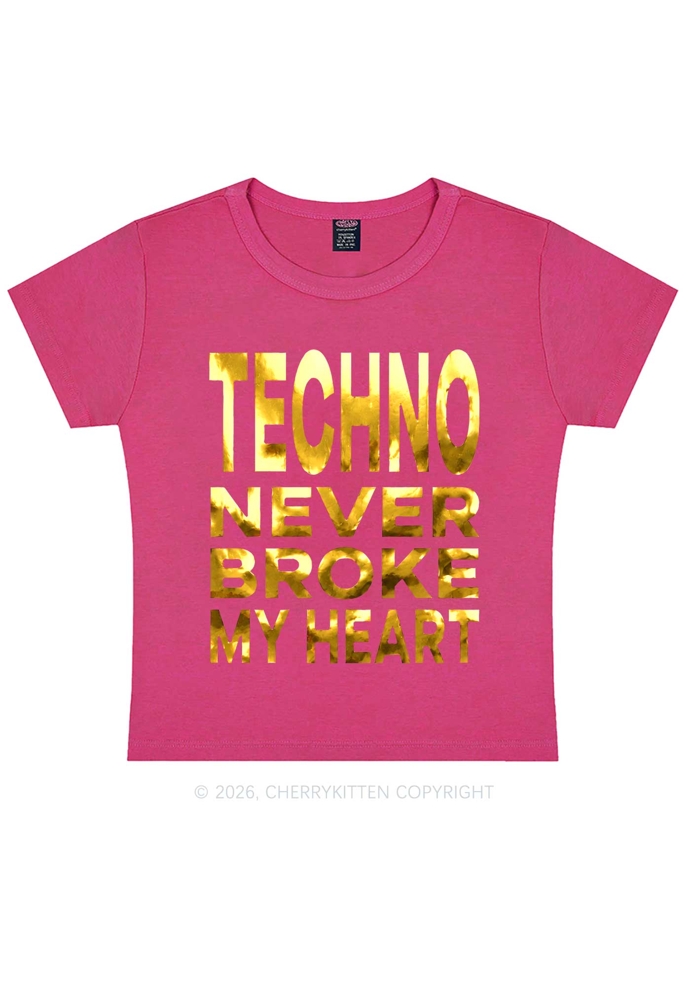Techno Broke Heart Silver Foil Printed Y2K Baby Tee Cherrykitten