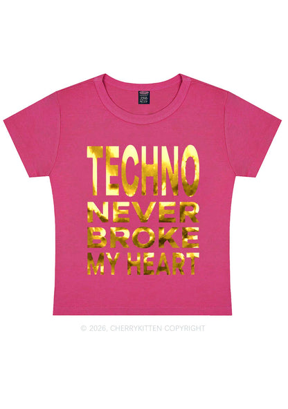 Techno Broke Heart Silver Foil Printed Y2K Baby Tee Cherrykitten