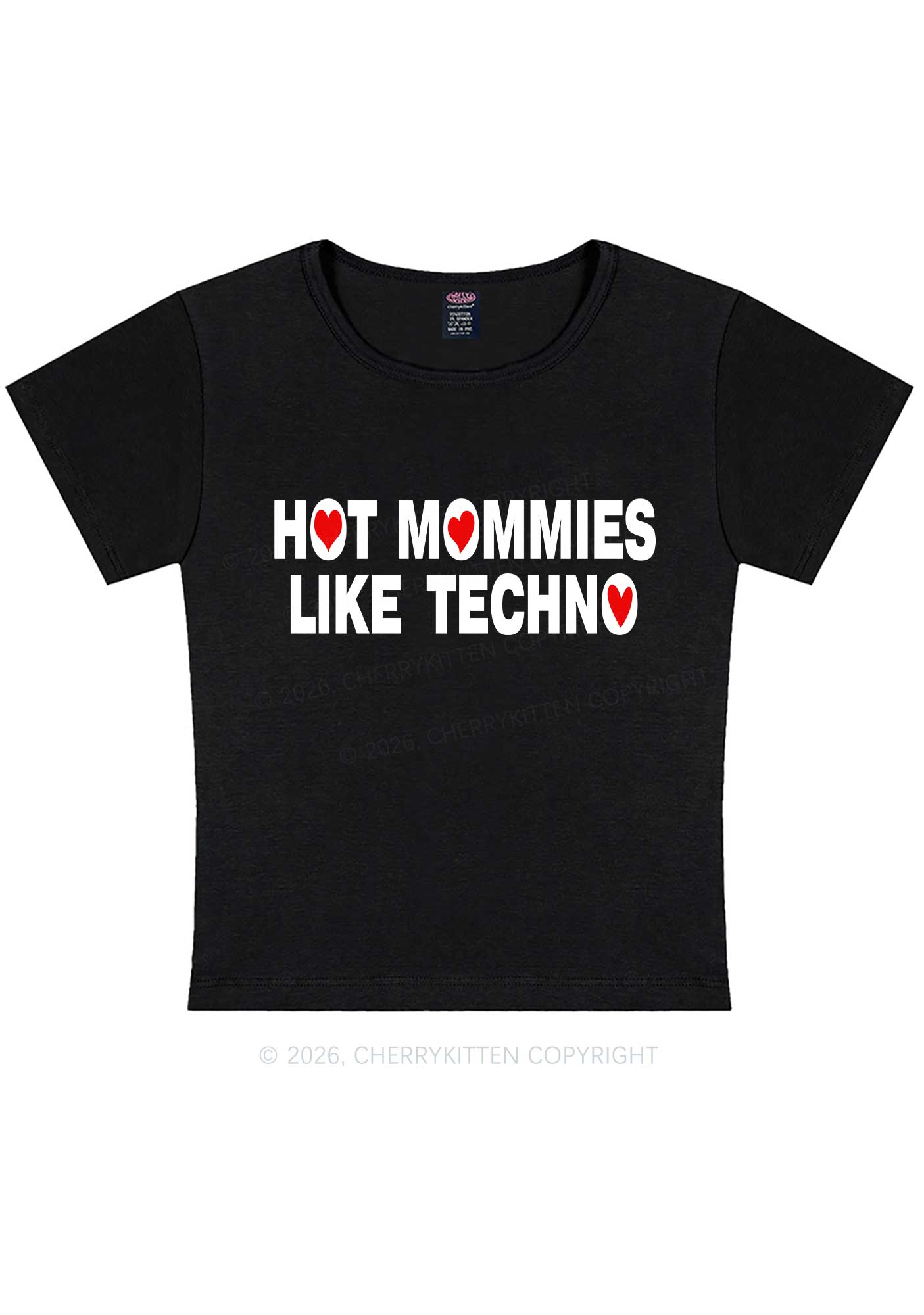 Hot Mommies Like Techno Y2K Baby Tee Cherrykitten