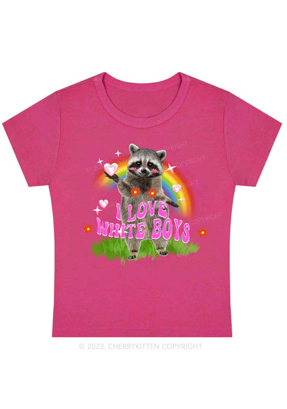 Curvy I Love White Boys Rainbow Raccoon Y2K Baby Tee Cherrykitten