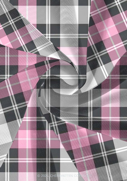 Pink And White Plaid Y2K Print Mini Layered Skirt Cherrykitten