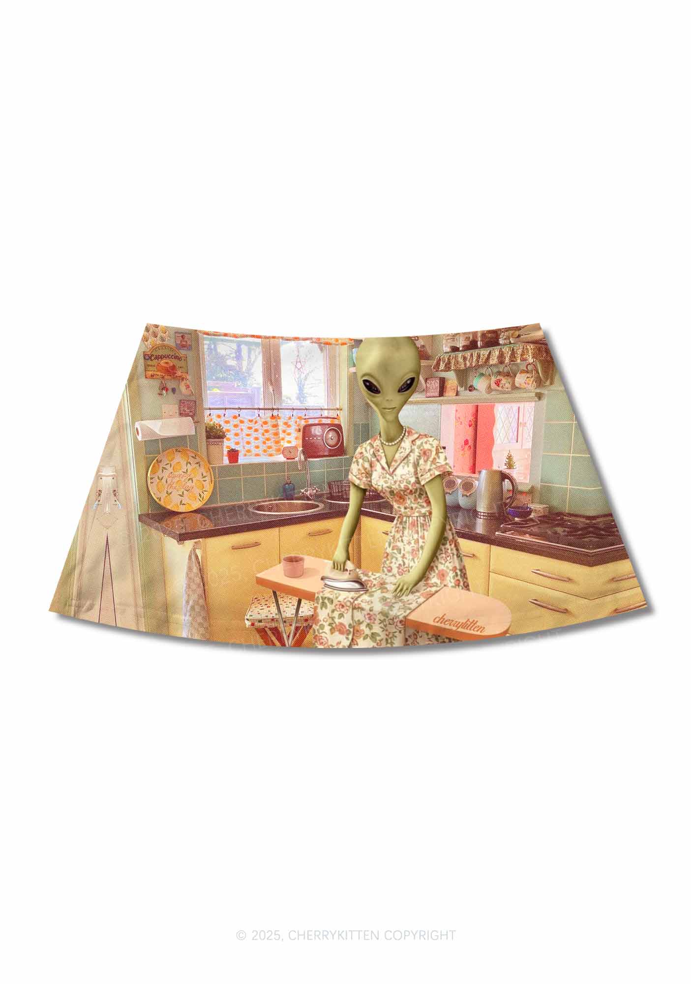 Halloween Alien Housewife Y2K Print Mini Skirt Cherrykitten