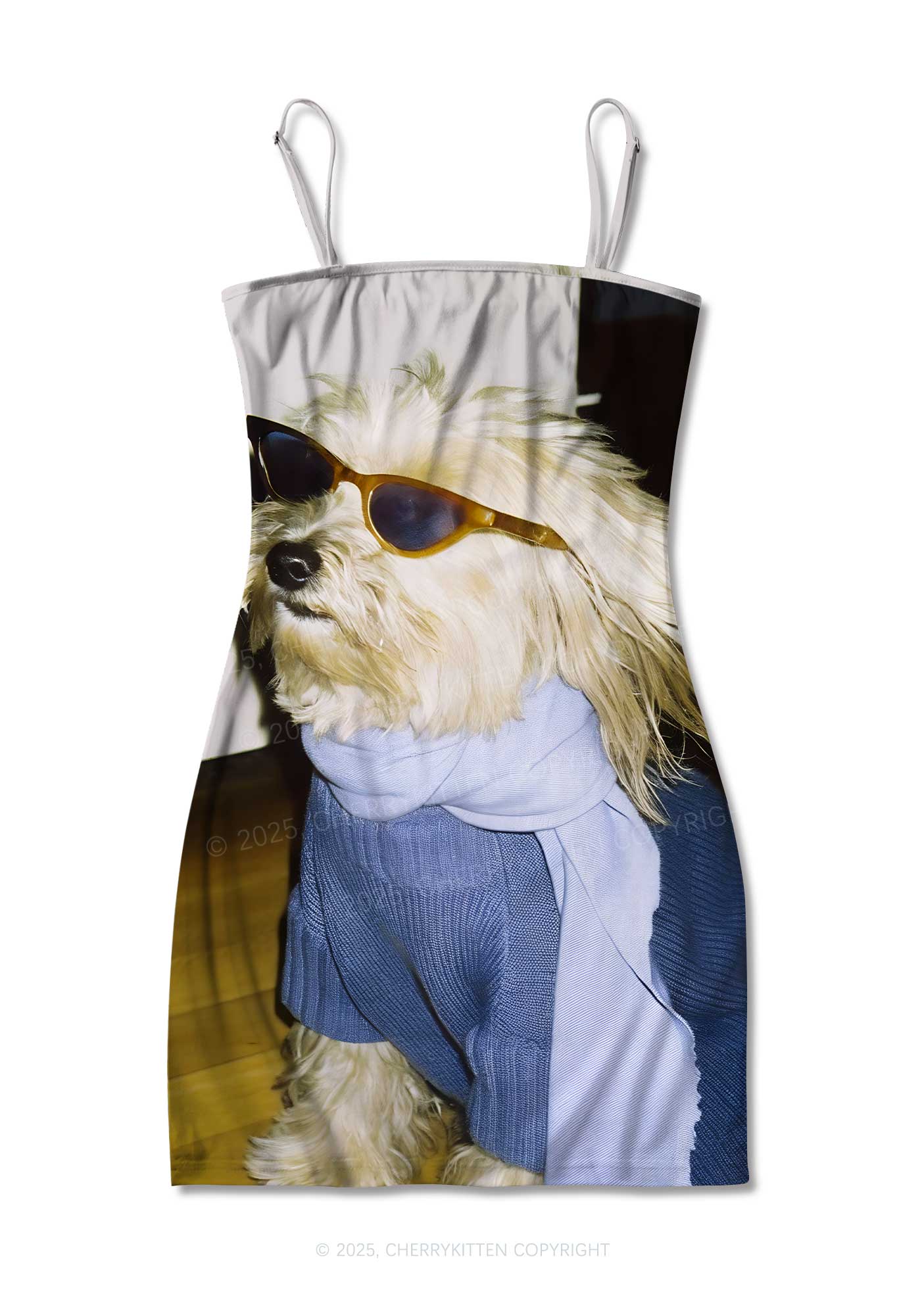 Sunglasses Puppy Y2K Print Slip Dress Cherrykitten