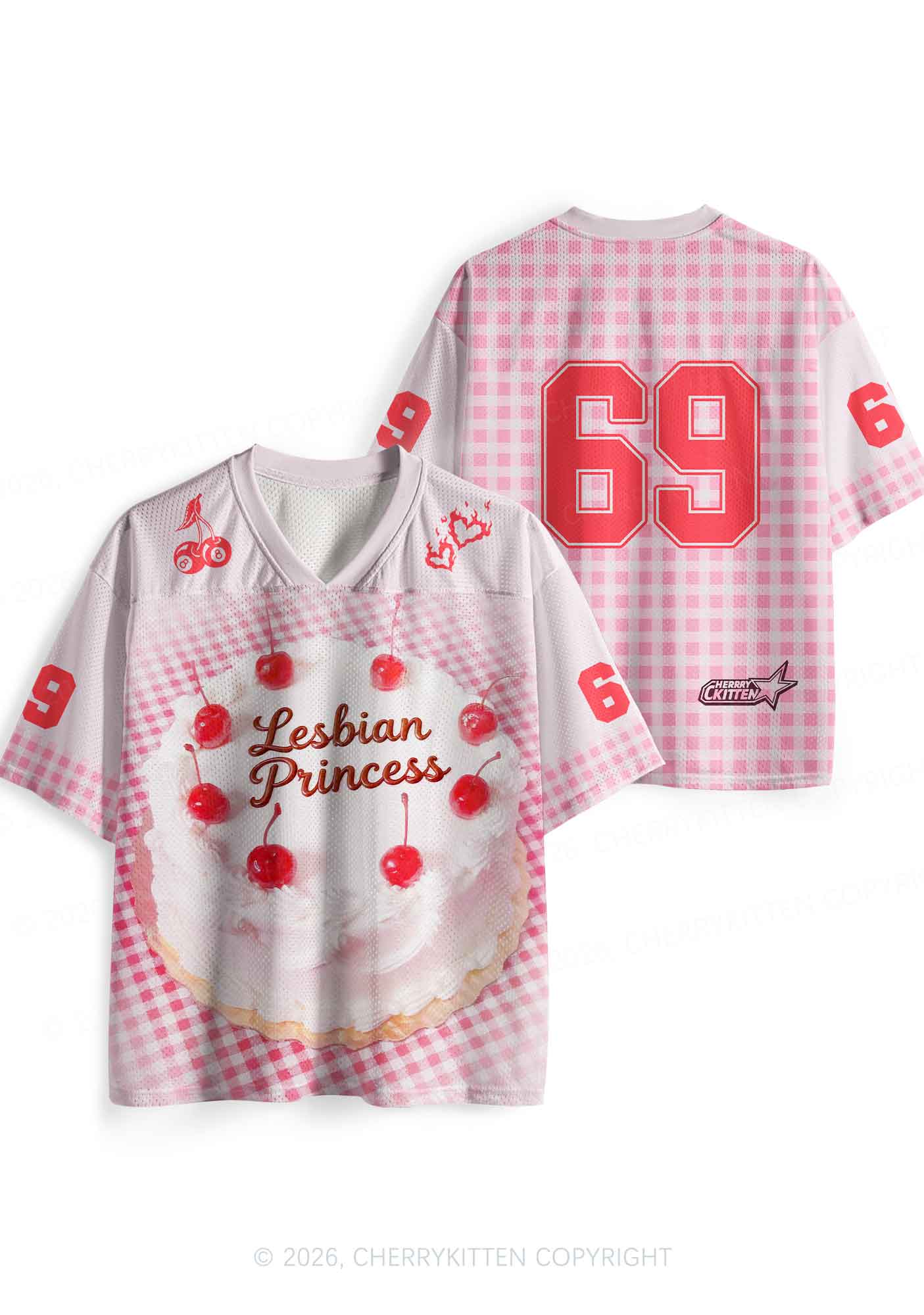 Lesbian Princess Cake Pink Plaid Pride Y2K Sport Jersey Shirts Cherrykitten