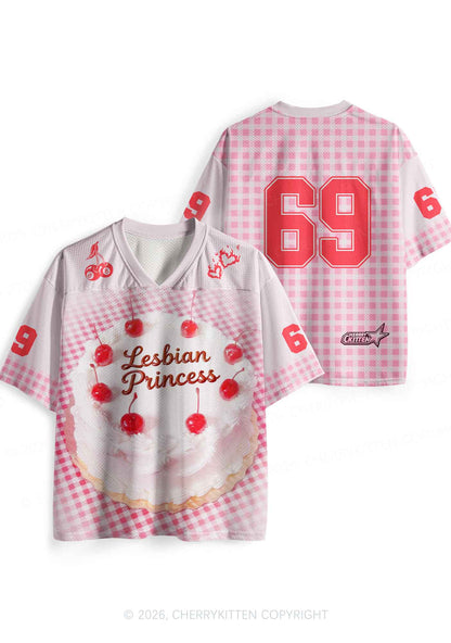 Lesbian Princess Cake Pink Plaid Pride Y2K Sport Jersey Shirts Cherrykitten