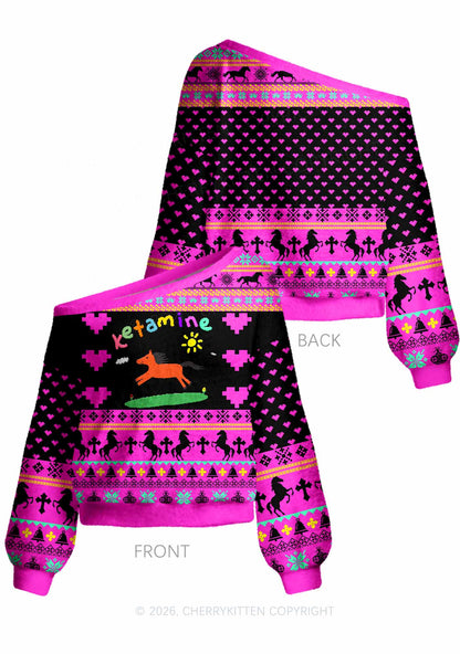Orange Pony Y2K Off Shoulder Knit Sweatshirt Cherrykitten