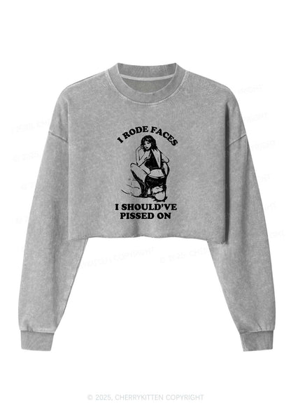I Rode Faces Y2K Crop Washed Sweatshirts Cherrykitten