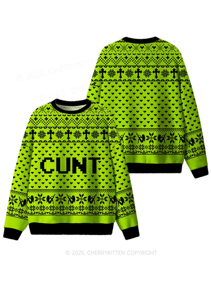 Green Cxxt Y2K Christmas Knit Sweatshirt Cherrykitten