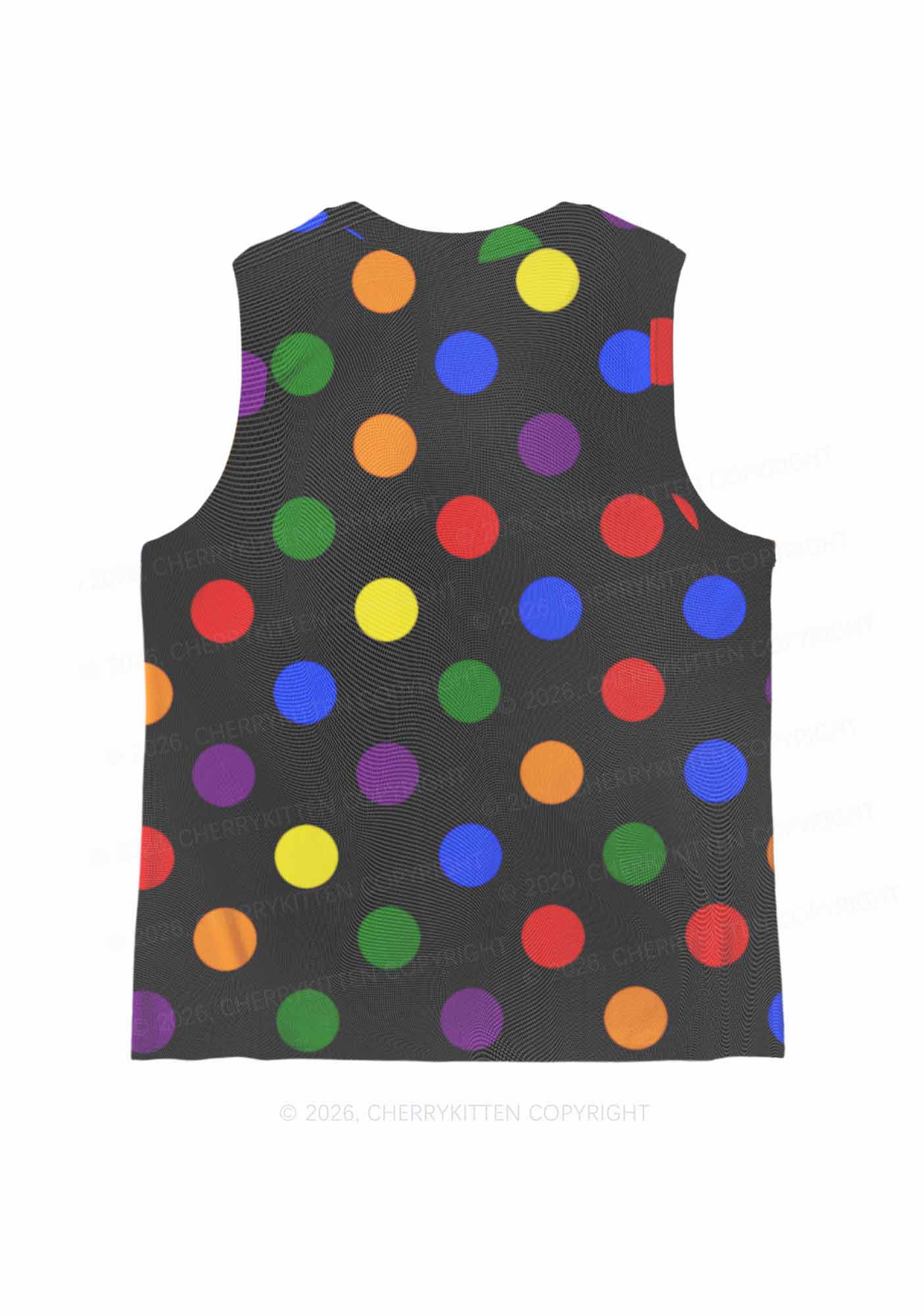 Rainbow Dots On Black Pride Y2K Mesh Muscle Tank Cherrykitten