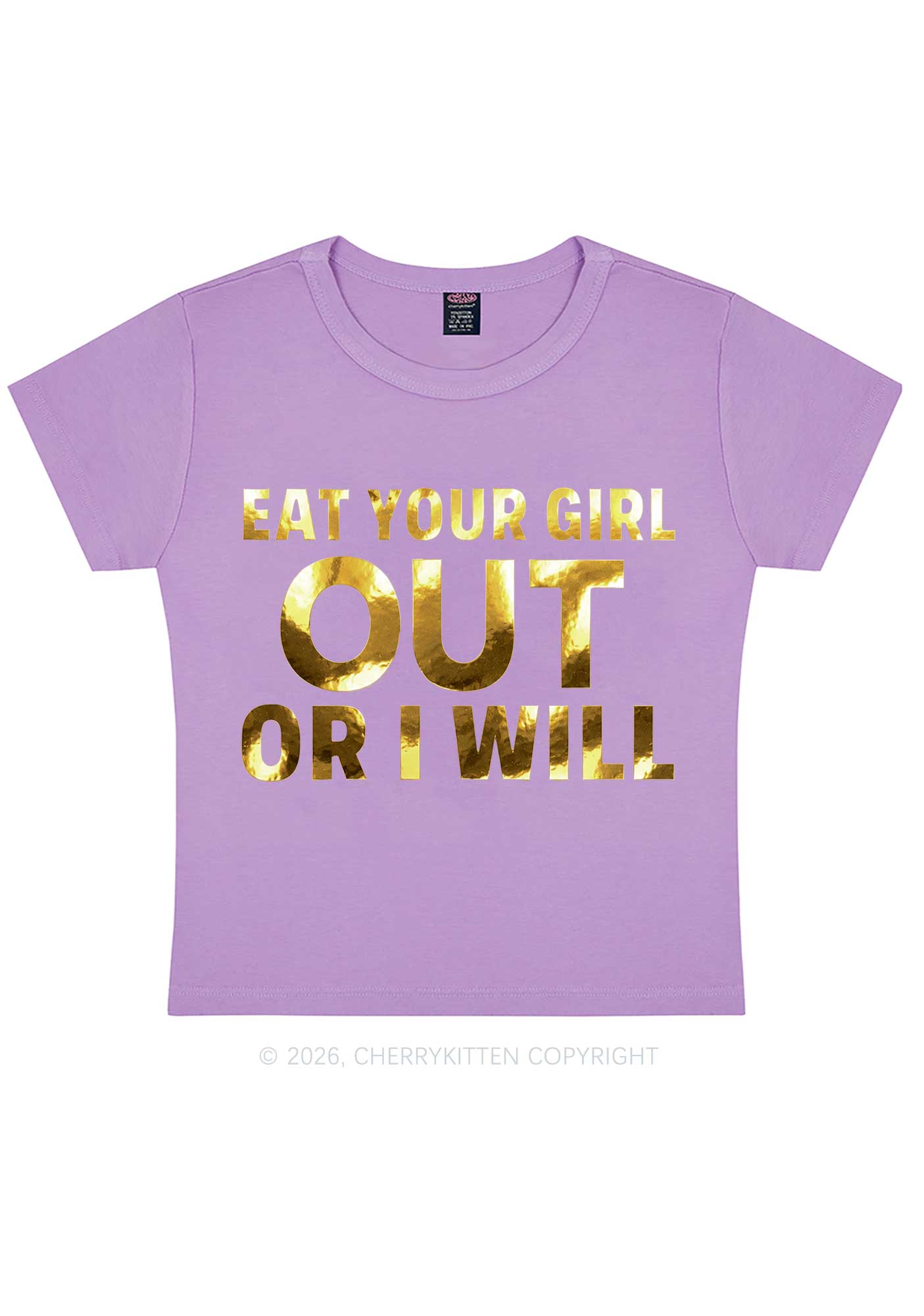 Eat Your Girl Out Silver Foil Printed Y2K Baby Tee Cherrykitten