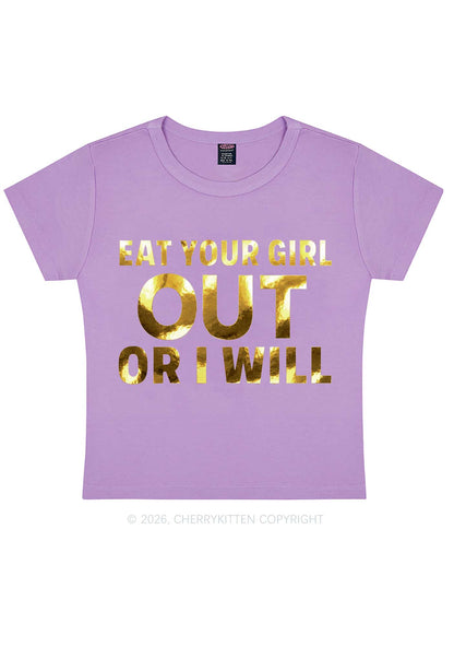Eat Your Girl Out Silver Foil Printed Y2K Baby Tee Cherrykitten
