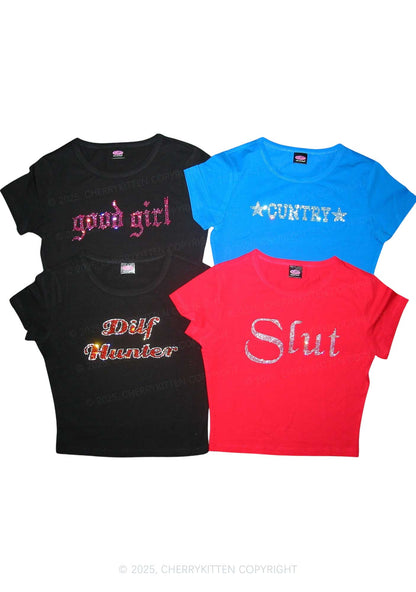 Rhinestone Slxt Y2K Baby Tee Cherrykitten
