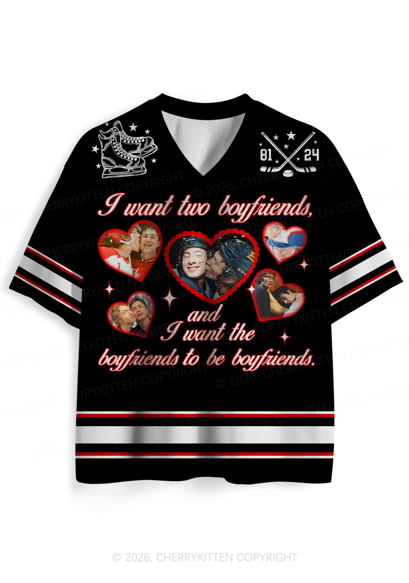 Black I Want Two Boyfriends HR Y2K Sport Jersey Shirts Cherrykitten