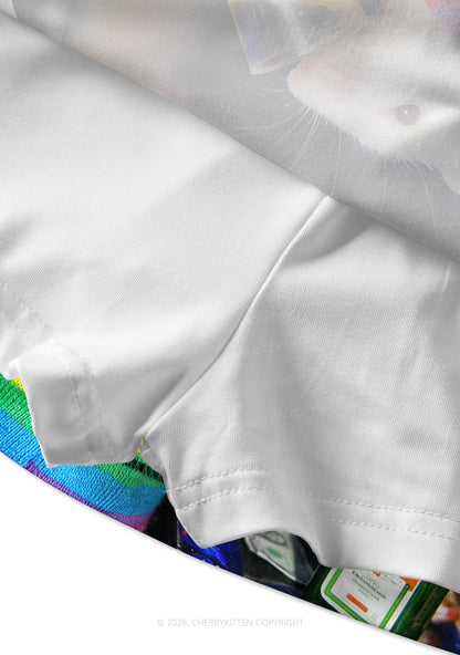 Rainbow Hoodie Rat Drinking Pride Y2K Print Mini Skirt Cherrykitten
