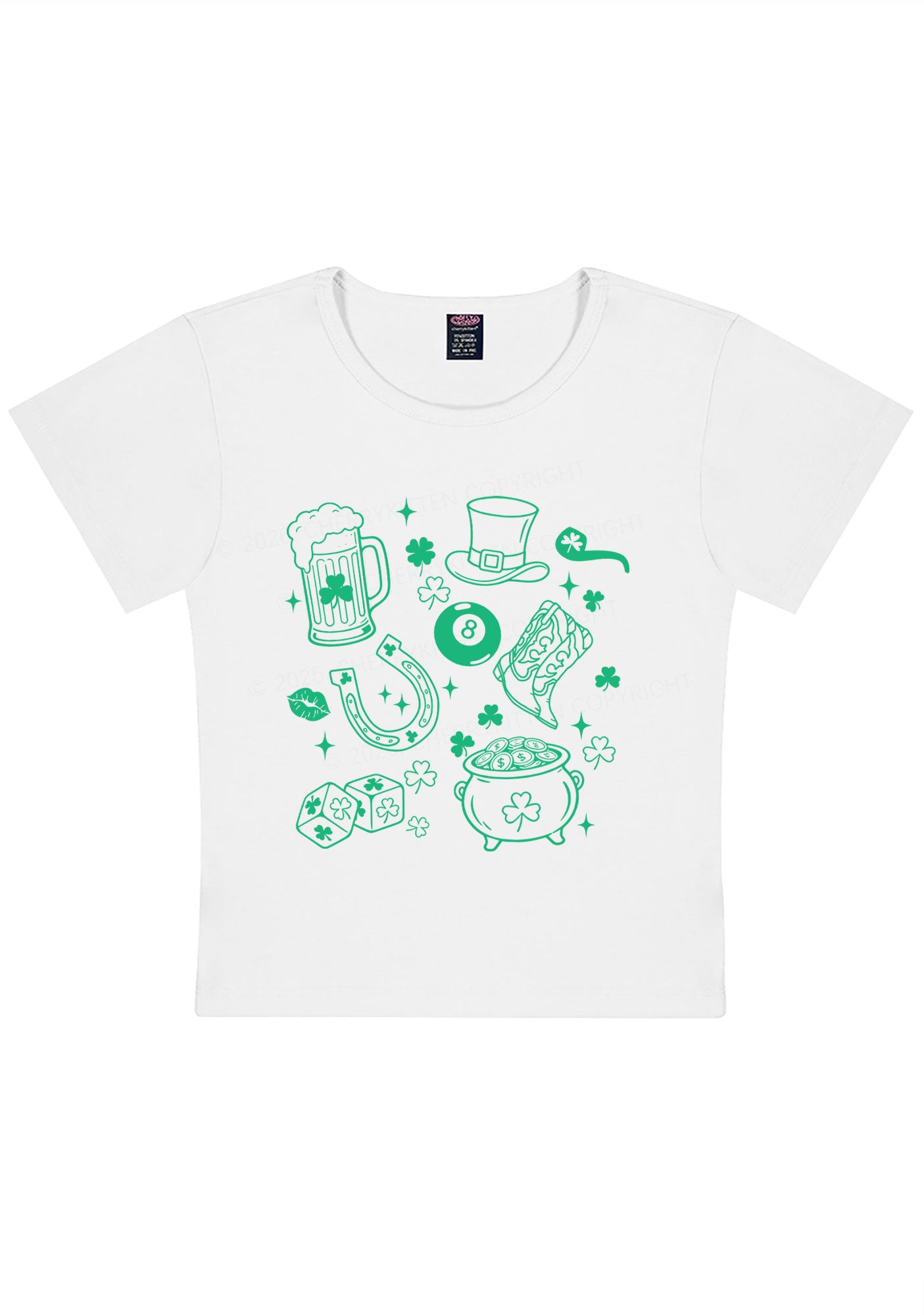 Luck Symbols St Patricks Y2K Baby Tee Cherrykitten