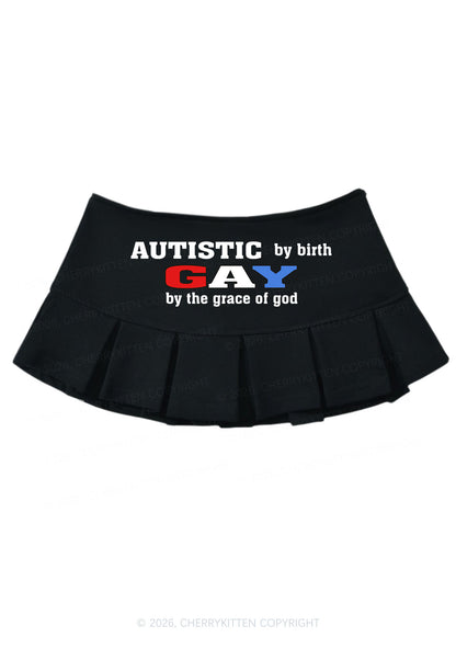 Autistic By Birth Gay Pride Y2K Mini Pleated Skirts Cherrykitten