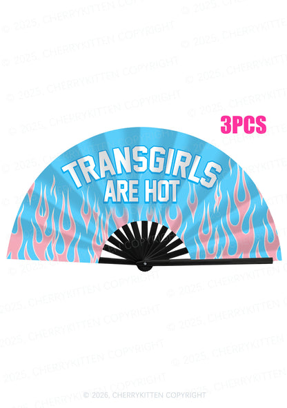 Transgirls Are Hot Pride Y2K Rave Hand Fan Cherrykitten