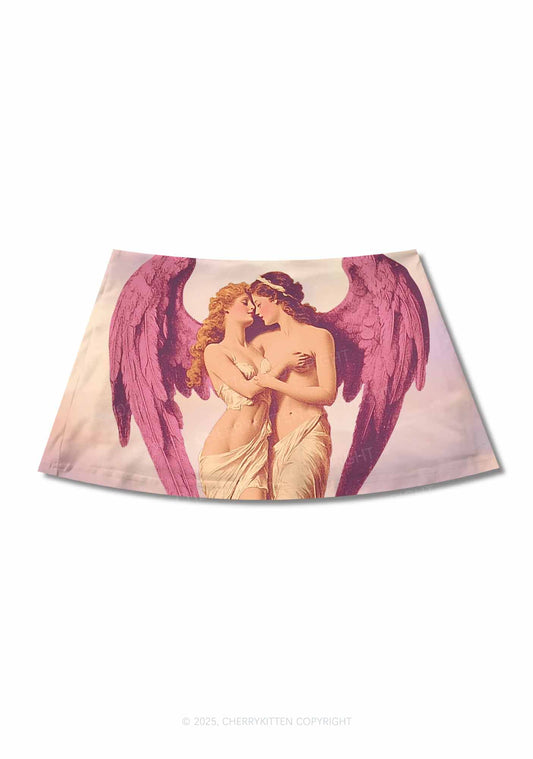 Angel Lesbians Pride Y2K Print Mini Skirt Cherrykitten