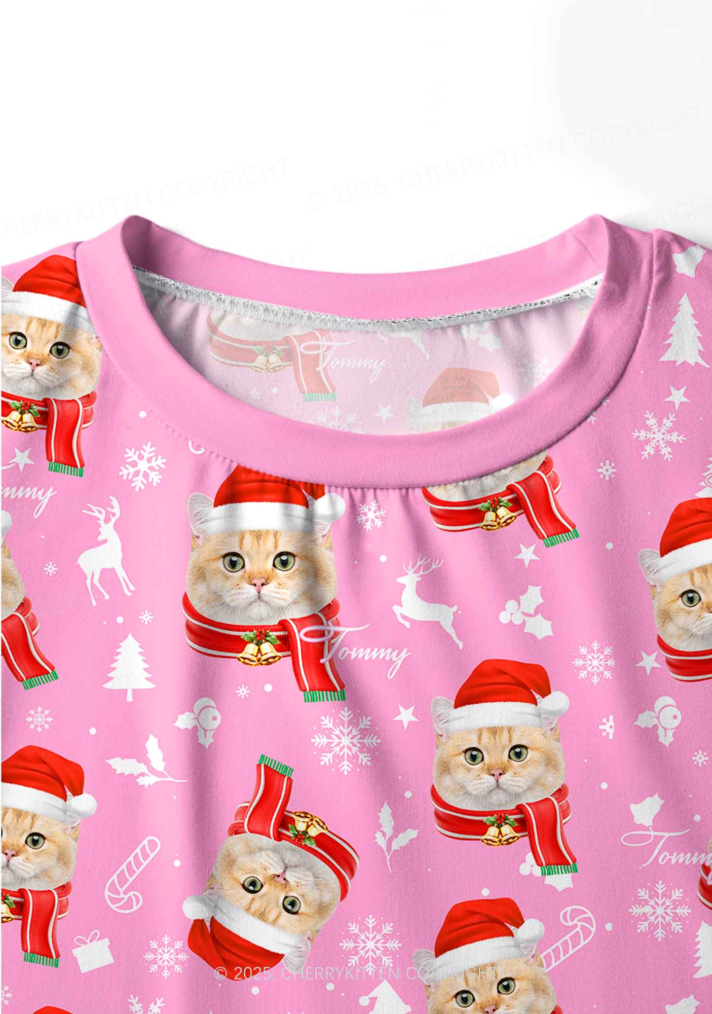 Custom Sweet Cat Face Y2K Print Long Sleeve Pajama Set Cherrykitten