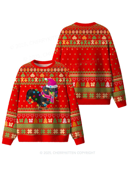 Festive Dachshund Y2K Christmas Knit Sweatshirt Cherrykitten