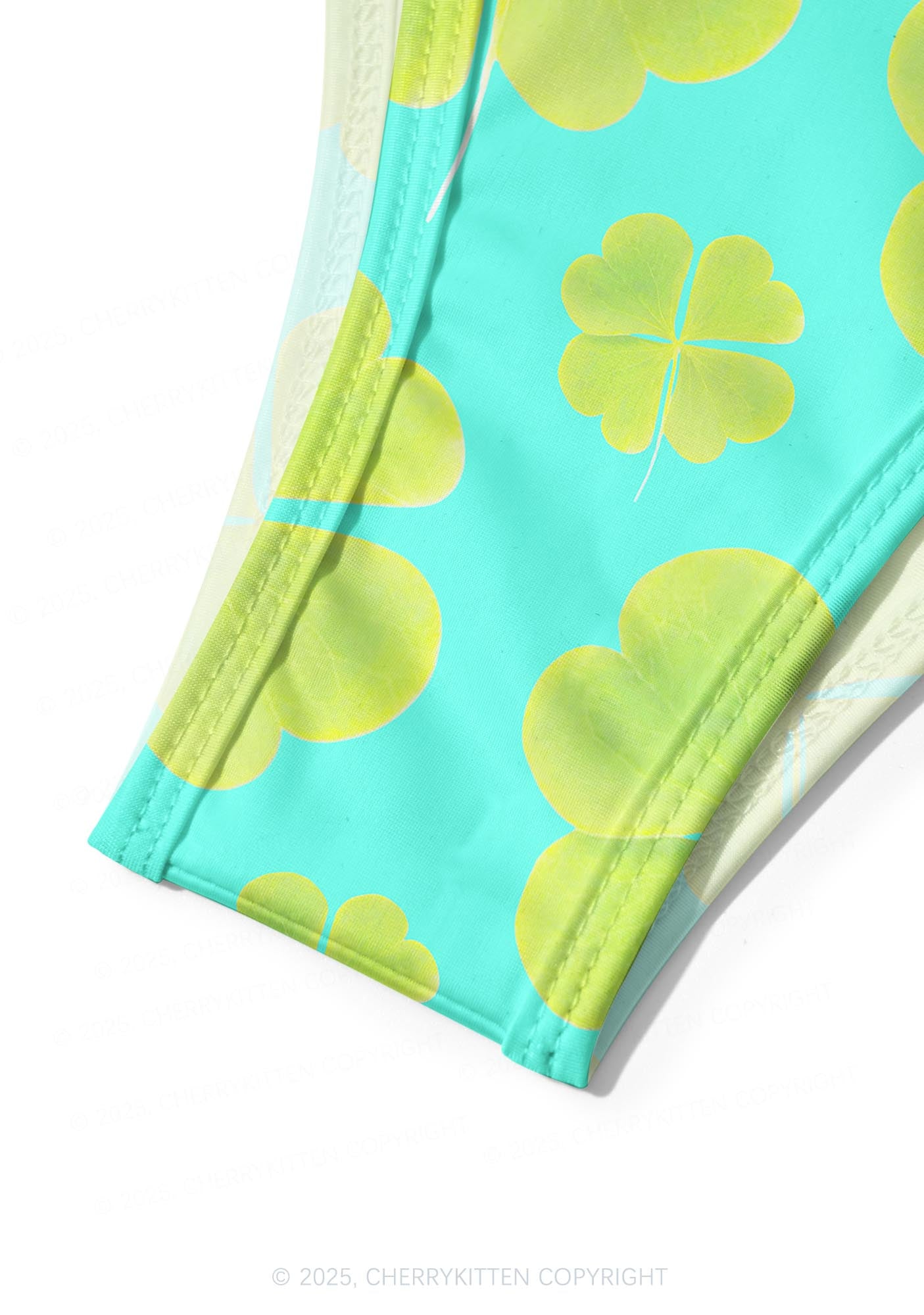 Green Four Leaf Clover Y2K Print Bikini Set Cherrykitten
