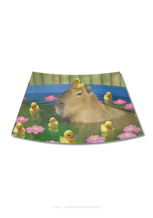 Swimming Capybara Y2K Print Mini Skirt Cherrykitten