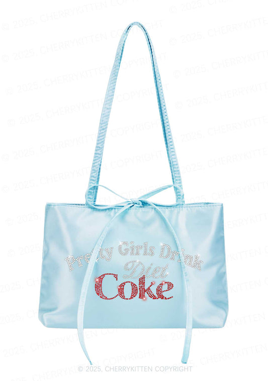 Rhinestone Pretty Girls Drink Diet Coke Y2K Satin Bags Cherrykitten