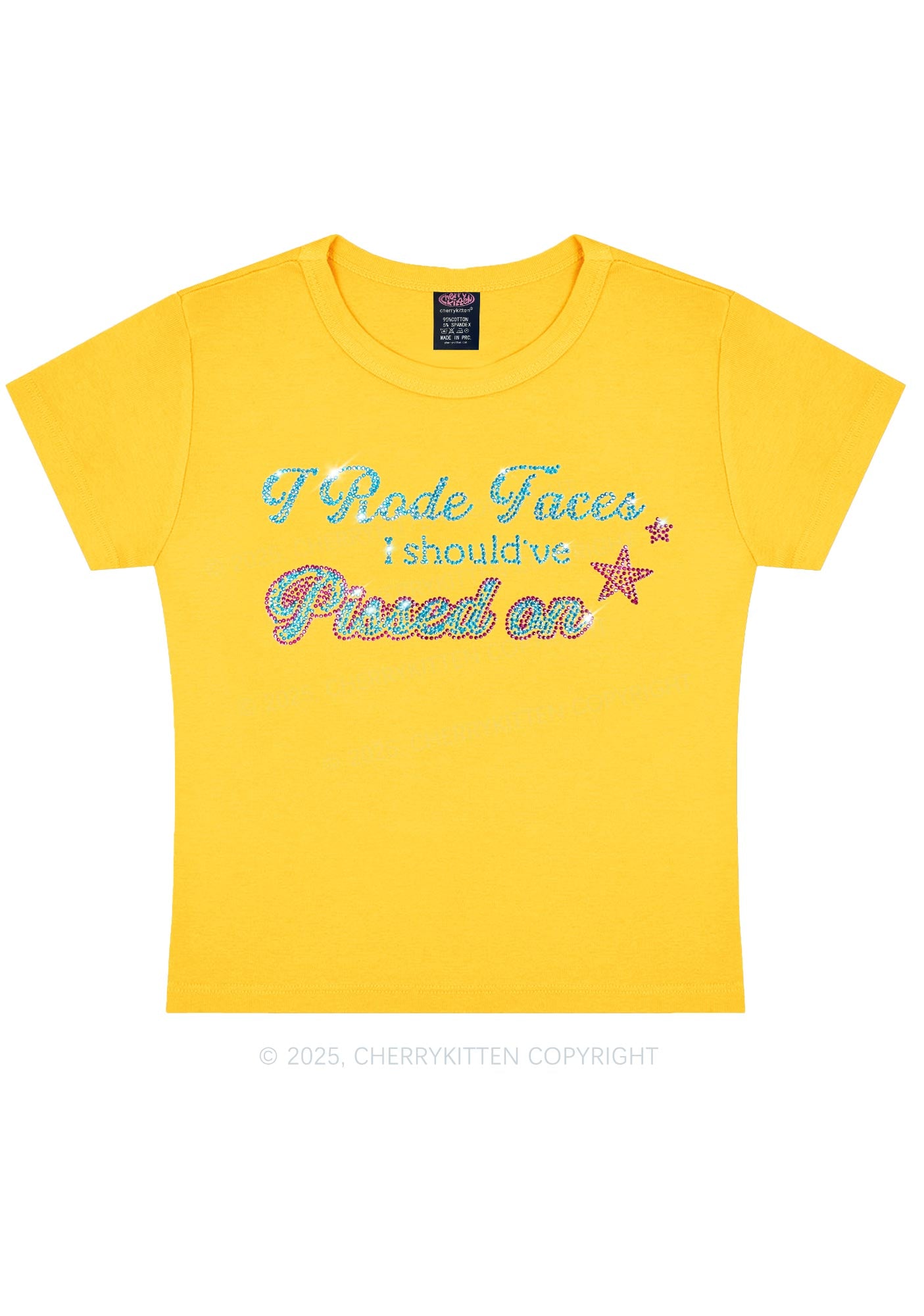 Rhinestone I Rode Faces Y2K Baby Tee Cherrykitten