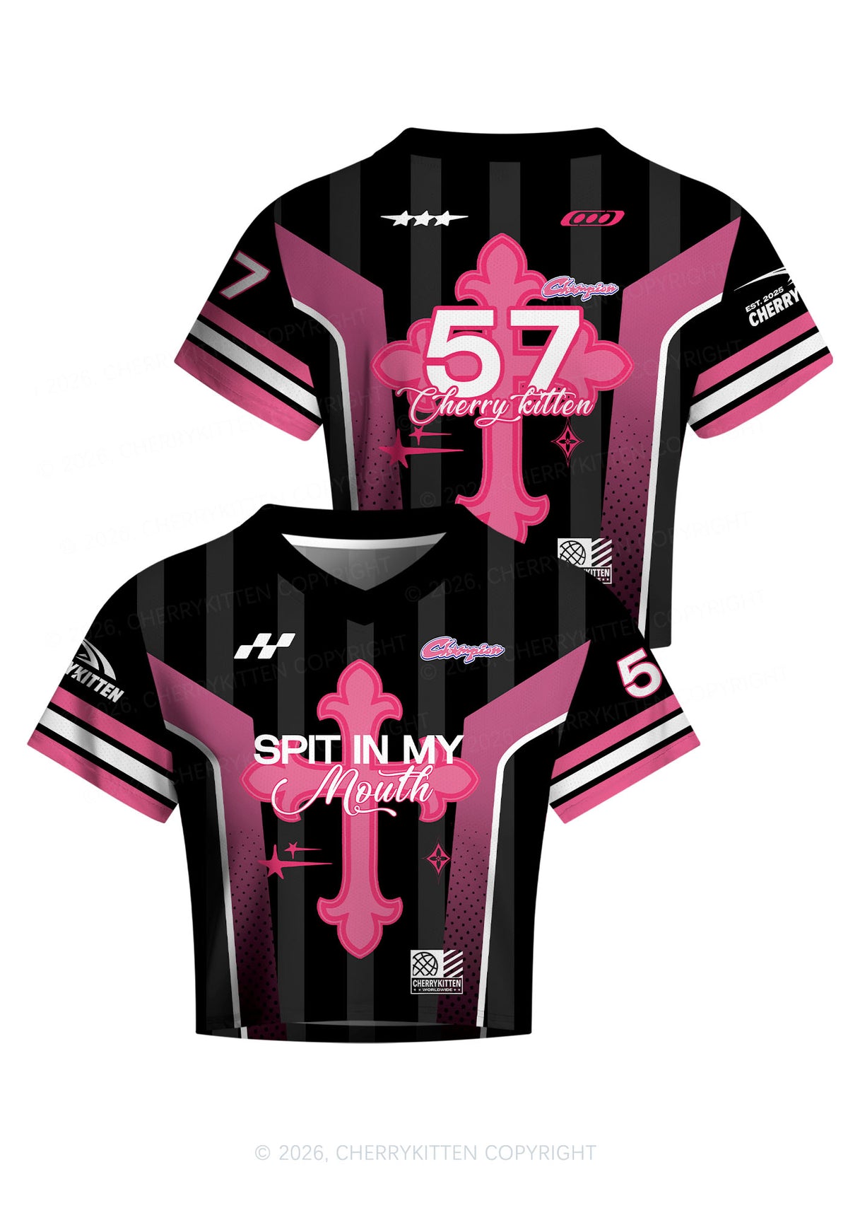 Pink Cross Y2K Crop Football Jersey Shirts Cherrykitten