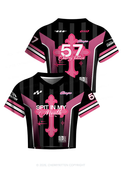 Pink Cross Y2K Crop Football Jersey Shirts Cherrykitten