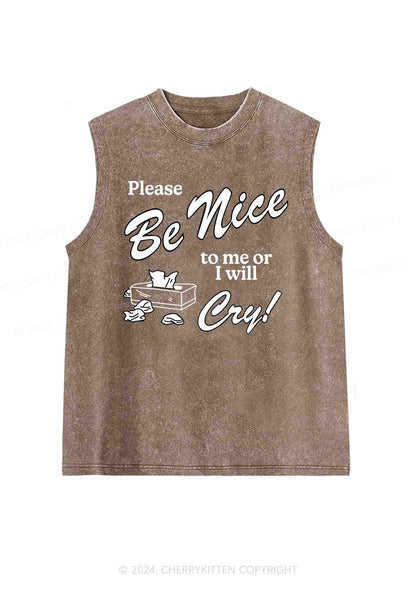 Please Be Nice To Me Or I Will Cry Y2K Washed Tank Cherrykitten