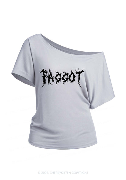 Punk Faggot Pride Y2K Off Shoulder Tee Cherrykitten