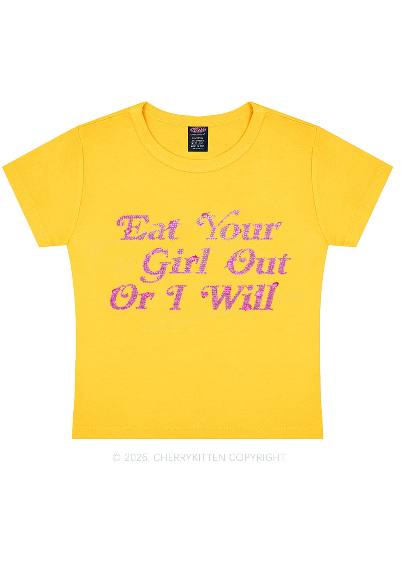 Rhinestone Eat Your Girl Out Y2K Baby Tee Cherrykitten