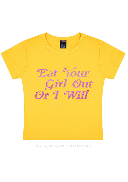 Rhinestone Eat Your Girl Out Y2K Baby Tee Cherrykitten