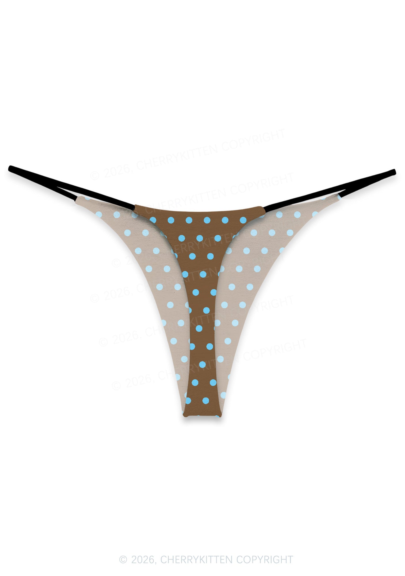 Blue Dots On Brown Y2K Print Bikini String Thong Cherrykitten