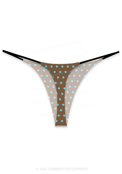 Blue Dots On Brown Y2K Print Bikini String Thong Cherrykitten