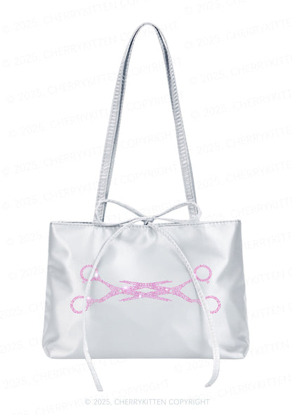 Rhinestone Pink Scissor Pride Y2K Satin Bags Cherrykitten