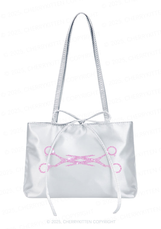 Rhinestone Pink Scissor Pride Y2K Satin Bags Cherrykitten