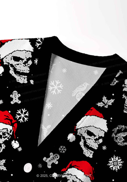 Skull Santa Y2K Christmas Cardigan Knit Sweatshirt Cherrykitten