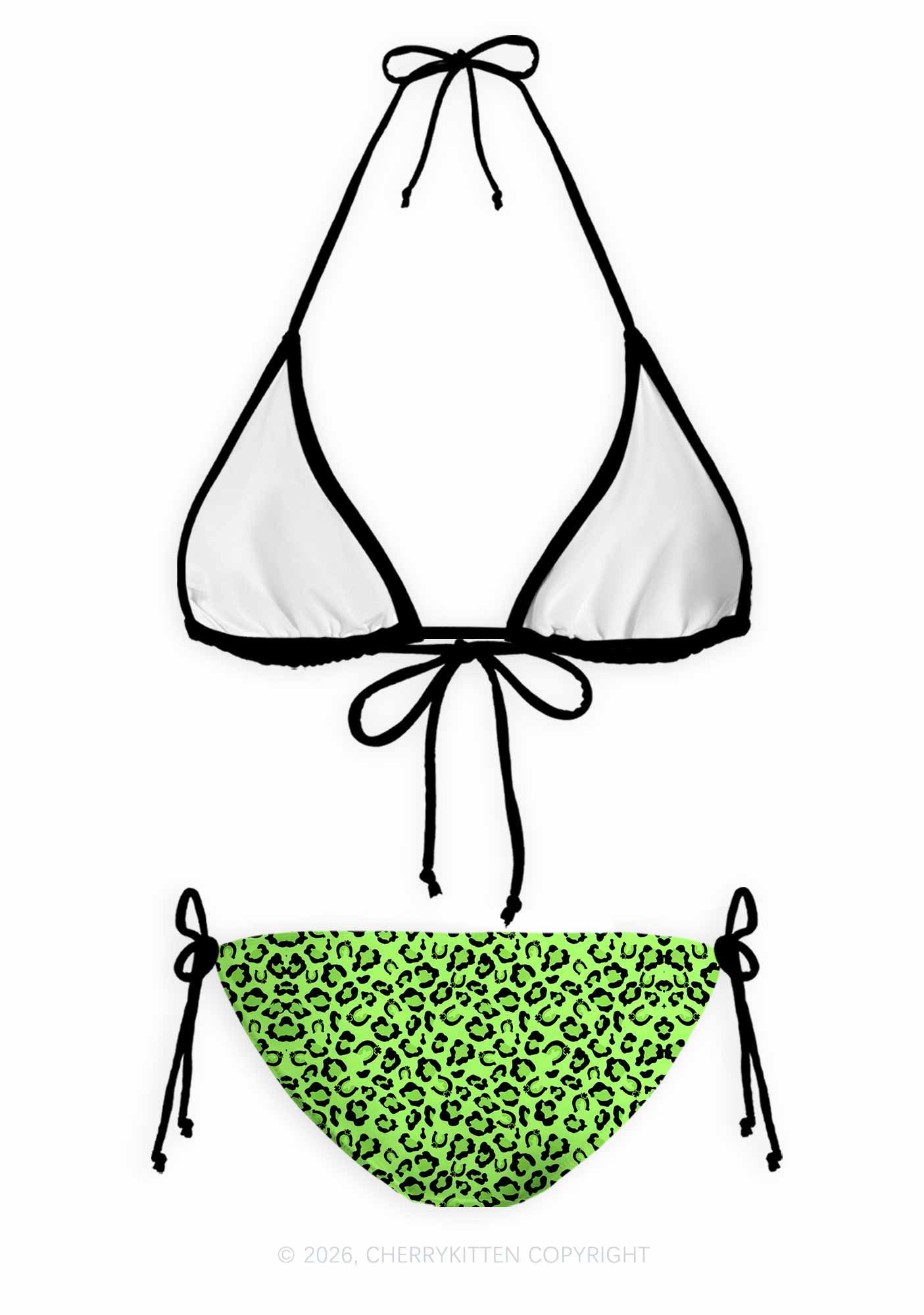 Fluorescent Green Leopard St Patricks Y2K Print Bikini Set Cherrykitten