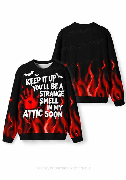Halloween Strange Smell In My Attic Y2K Knit Sweatshirt Cherrykitten
