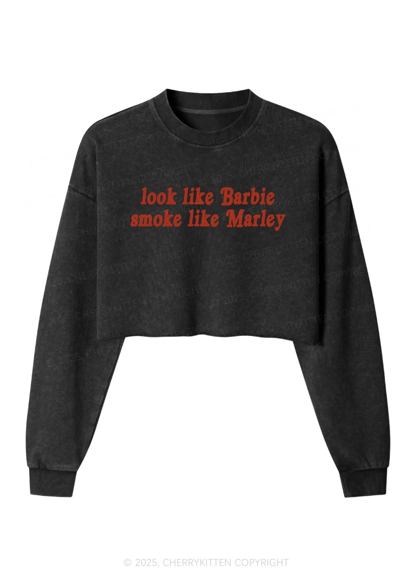 Smoke Like Marley Y2K Crop Washed Sweatshirts Cherrykitten
