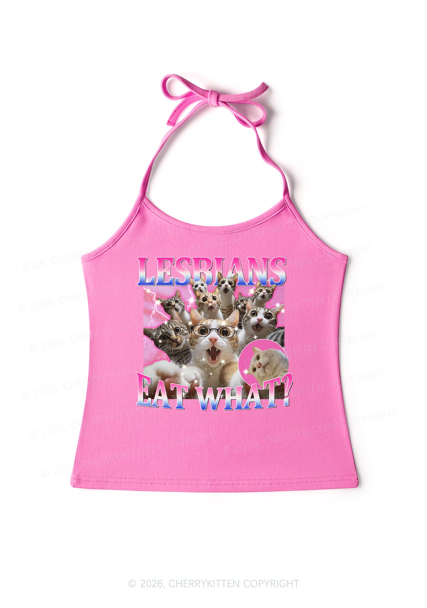 Lesbians Eat What Cat Pride Y2K Halter Neck Cami Cherrykitten