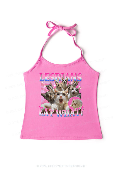 Lesbians Eat What Cat Pride Y2K Halter Neck Cami Cherrykitten
