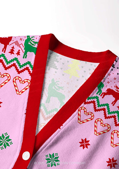 Cats Gift Y2K Christmas Cardigan Knit Sweatshirt Cherrykitten