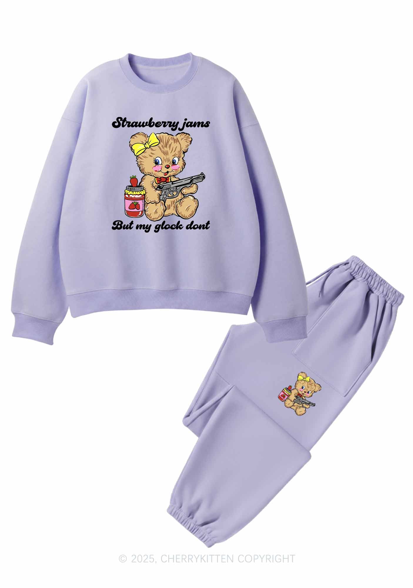 Strawberry Jams Bear Y2K Fleece Sweatshirts Set Cherrykitten