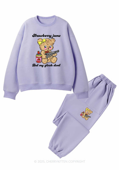Strawberry Jams Bear Y2K Fleece Sweatshirts Set Cherrykitten