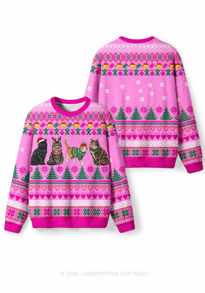 Four Christmas Cats Y2K Knit Sweatshirt Cherrykitten