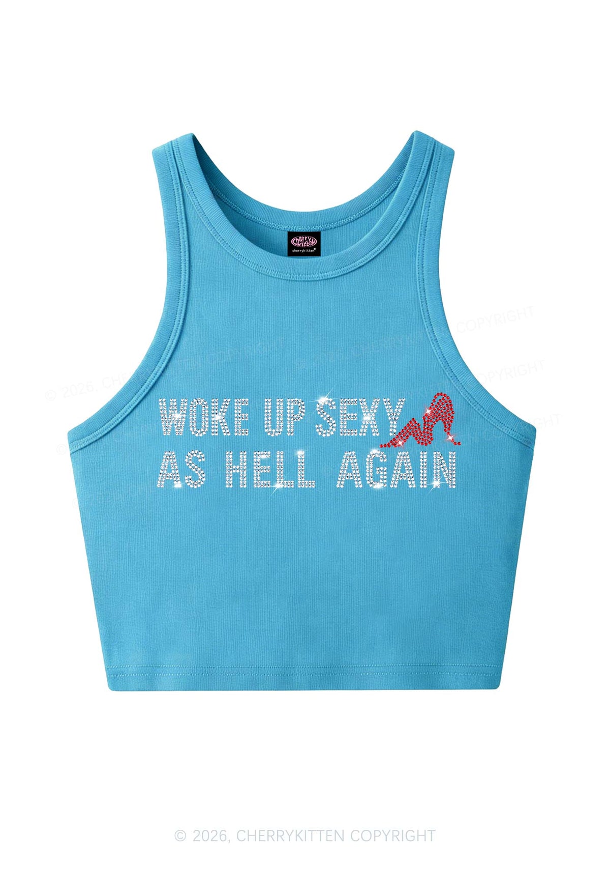 Rhinestone Woke Up Sexy Y2K Crop Tank Top Cherrykitten